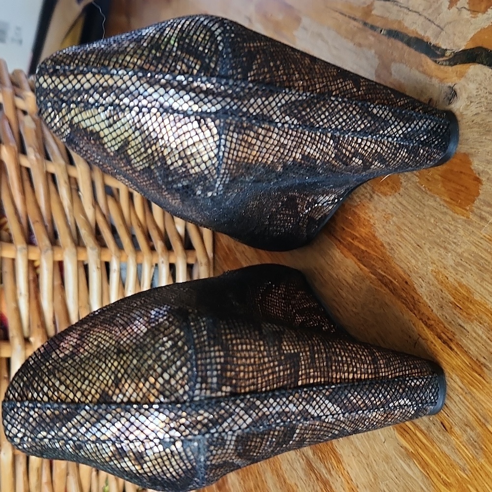 Python Golden Silver Metallic‎ Wedge Heel sz 7 - Picture 3 of 14